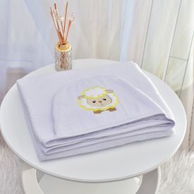 Toalha Bebê Retangular GG Com Forro e Capuz Carneirinho Branco - TexNew Bebê