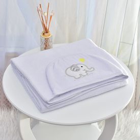 Toalha Bebê Retangular GG Com Forro e Capuz Elefantinho Branco - TexNew Bebê