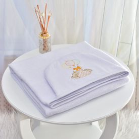 Toalha Bebê Retangular GG Com Forro e Capuz Ursinho Com Bexigas Branco - TexNew Bebê