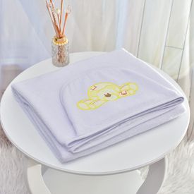 Toalha Bebê Retangular GG Com Forro e Capuz Ursinho Deitado Branco - TexNew Bebê