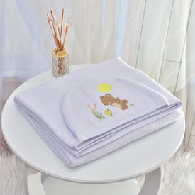 Toalha Bebê Retangular GG Com Forro e Capuz Ursinho e Patinho Branco - TexNew Bebê