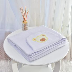 Toalha Bebê Retangular GG Com Forro e Capuz Urso Rostinho Branco - TexNew Bebê