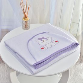 Toalha Bebê Retangular GG Com Forro e Capuz Ursinha Com Laço Lilás - TexNew Bebê