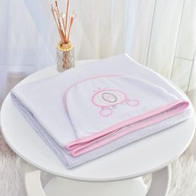 Toalha Bebê Retangular GG Com Forro e Capuz Carruagem Rosa - TexNew Bebê