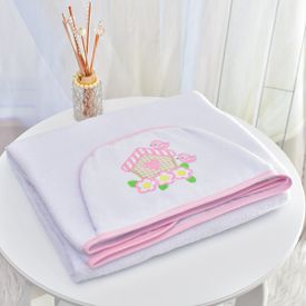 Toalha Bebê Retangular GG Com Forro e Capuz Casinha De Passarinho Rosa - TexNew Bebê