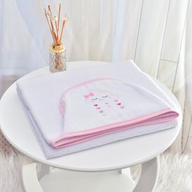 Toalha Bebê Retangular GG Com Forro e Capuz Nuvem Rosa - TexNew Bebê