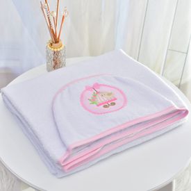 Toalha Bebê Retangular GG Com Forro e Capuz Passarinho Livre Rosa - TexNew Bebê