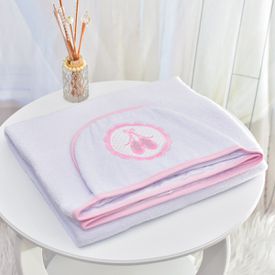 Toalha Bebê Retangular GG Com Forro e Capuz Sapatilhas Rosa - TexNew Bebê