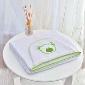 Toalha Bebê Retangular GG Com Forro e Capuz Ursinho Rostinho Verde - TexNew Bebê