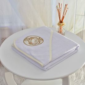Toalha Bebê Quadrada Modinha Com Forro e Capuz Safári Leãozinho Bege - TexNew Bebê
