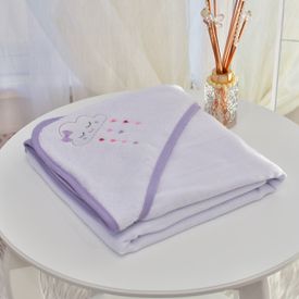 Toalha Bebê Quadrada Modinha Com Forro e Capuz Nuvem Lilás - TexNew Bebê