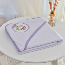 Toalha Bebê Quadrada Modinha Com Forro e Capuz Passarinho Livre Lilás - TexNew Bebê