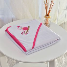 Toalha Bebê Quadrada Modinha Com Forro e Capuz Corujinha Pink - TexNew Bebê