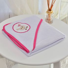 Toalha Bebê Quadrada Modinha Com Forro e Capuz Ovelhinha Moldura Pink - TexNew Bebê