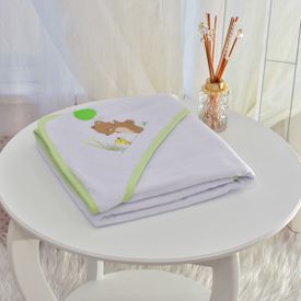 Toalha Bebê Quadrada Modinha Com Forro e Capuz Ursinho e Patinho Verde - TexNew Bebê