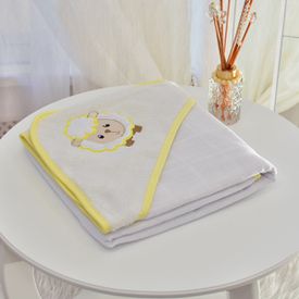 Toalha Bebê Quadrada Com Forro e Capuz Carneirinho Amarelo - TexNew Bebê