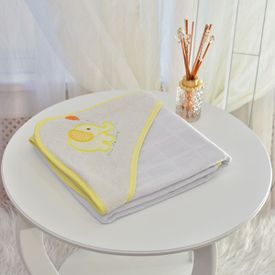 Toalha Bebê Quadrada Com Forro e Capuz Elefantinho Amarelo - TexNew Bebê