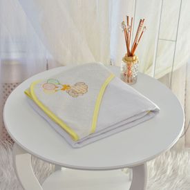 Toalha Bebê Quadrada Com Forro e Capuz Ursinho Com Bexigas Amarelo - TexNew Bebê