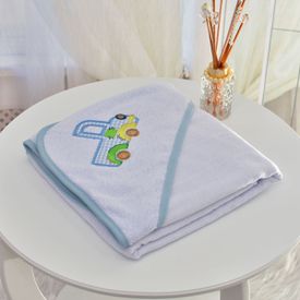Toalha Bebê Quadrada Com Forro e Capuz Caminhão Azul - TexNew Bebê