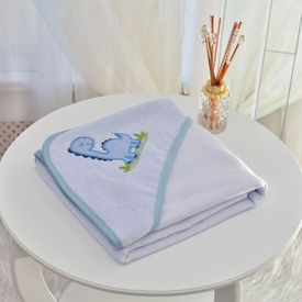 Toalha Bebê Quadrada Com Forro e Capuz Dino Azul - TexNew Bebê