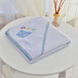 Toalha Bebê Quadrada Com Forro e Capuz Pipa Azul - TexNew Bebê