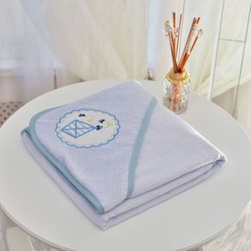 Toalha Bebê Quadrada Com Forro e Capuz Pipa Moldura Azul - TexNew Bebê