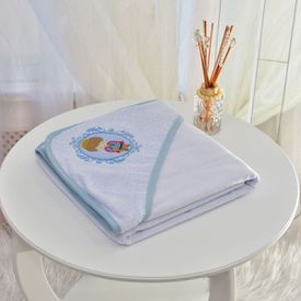 Toalha Bebê Quadrada Com Forro e Capuz Príncipe Moldura Azul - TexNew Bebê