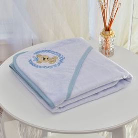 Toalha Bebê Quadrada Com Forro e Capuz Ursinho Com Coroa Azul - TexNew Bebê