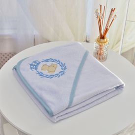 Toalha Bebê Quadrada Com Forro e Capuz Urso Charme Azul - TexNew Bebê