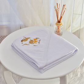 Toalha Bebê Quadrada Com Forro e Capuz Boizinho Branco - TexNew Bebê