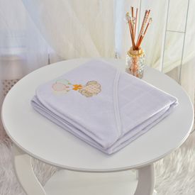 Toalha Bebê Quadrada Com Forro e Capuz Ursinho Com Bexigas Branco - TexNew Bebê
