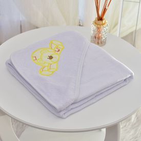 Toalha Bebê Quadrada Com Forro e Capuz Ursinho Deitado Branco - TexNew Bebê