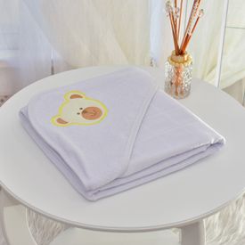 Toalha Bebê Quadrada Com Forro e Capuz Urso Rostinho Branco - TexNew Bebê