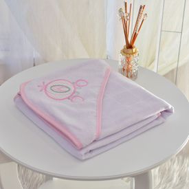 Toalha Bebê Quadrada Com Forro e Capuz Carruagem Rosa - TexNew Bebê