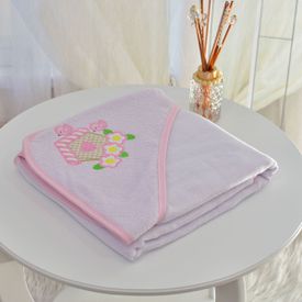 Toalha Bebê Quadrada Com Forro e Capuz Casinha de Passarinhos Rosa - TexNew Bebê