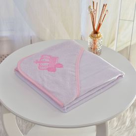 Toalha Bebê Quadrada Com Forro e Capuz Coroa Rosa - TexNew Bebê