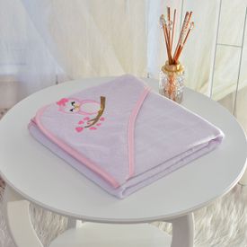 Toalha Bebê Quadrada Com Forro e Capuz Corujinha Rosa - TexNew Bebê