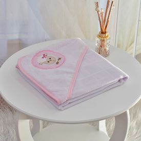 Toalha Bebê Quadrada Com Forro e Capuz Ovelhinha Moldura Rosa - TexNew Bebê