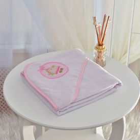 Toalha Bebê Quadrada Com Forro e Capuz Passarinho Livre Rosa - TexNew Bebê