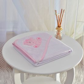 Toalha Bebê Quadrada Com Forro e Capuz Ursinha de Laço Rosa - TexNew Bebê