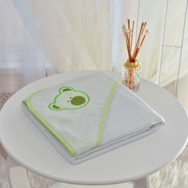 Toalha Bebê Quadrada Com Forro e Capuz Urso Rostinho Verde - TexNew Bebê