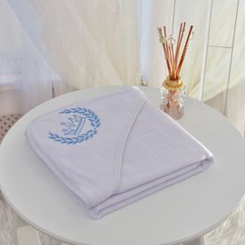 Toalha Bebê Quadrada Com Forro e Capuz Coroa Azul - TexNew Bebê
