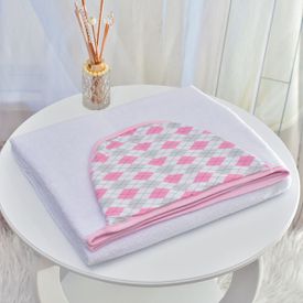 Toalha Bebê Retangular GG Com Forro e Capuz Escócia Rosa - TexNew Bebê