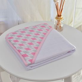 Toalha Bebê Quadrada Com Forro e Capuz Escócia Rosa - TexNew Bebê