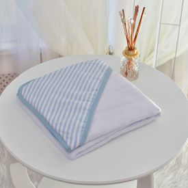 Toalha Bebê Quadrada Com Forro e Capuz Listrinhas Azul - TexNew Bebê