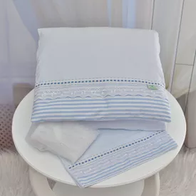 Kit Para Carrinho Bebê Listrinhas Azul - TexNew Bebê