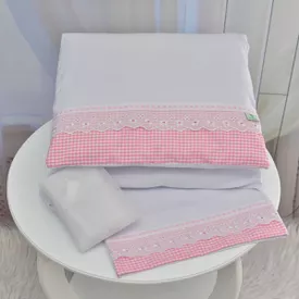 Kit Para Carrinho Bebe Xadrez Rosa - TexNew Bebê