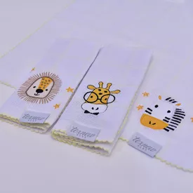 Paninho de Boca Bebê Fralda Safari Moderno Amarelo 3 Peças - TexNew Bebê