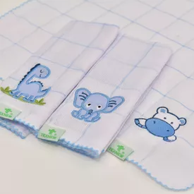 Paninho de Boca Bebê Fralda Bichinhos Azul 3 Peças - TexNew Bebê