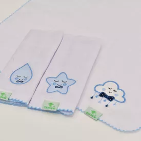 Paninho de Boca Bebê Fralda Coisas do Céu Azul 3 Peças - TexNew Bebê